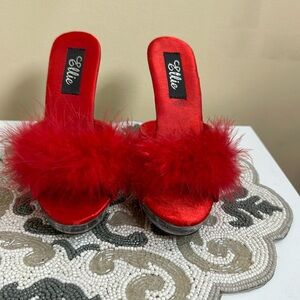 Red and clear feather heels